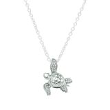 0.12 Carat (ctw) 10K White Gold Round Diamond Ladies Sea Turtle Pendant (Silver Chain Included)