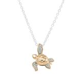 0.12 Carat (ctw) 14K Rose Gold Round Diamond Ladies Sea Turtle Pendant (Silver Chain Included)