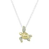 0.12 Carat (ctw) 18K Yellow Gold Round Diamond Ladies Sea Turtle Pendant (Silver Chain Included)