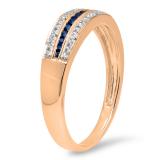 0.20 Carat (ctw) 10K Rose Gold Round Blue Sapphire & White Diamond Ladies Anniversary Wedding Band Stackable Ring 1/5 CT