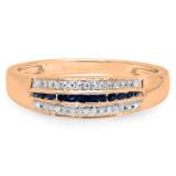 0.20 Carat (ctw) 10K Rose Gold Round Blue Sapphire & White Diamond Ladies Anniversary Wedding Band Stackable Ring 1/5 CT