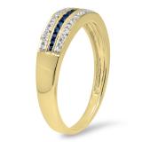 0.20 Carat (ctw) 18K Yellow Gold Round Blue Sapphire & White Diamond Ladies Anniversary Wedding Band Stackable Ring 1/5 CT