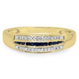 0.20 Carat (ctw) 18K Yellow Gold Round Blue Sapphire & White Diamond Ladies Anniversary Wedding Band Stackable Ring 1/5 CT