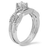 0.75 Carat (ctw) 10K White Gold Princess & Round Diamond Ladies Bridal Swirl Engagement Ring With Matching Band Set 3/4 CT