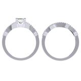 0.75 Carat (ctw) 10K White Gold Princess & Round Diamond Ladies Bridal Swirl Engagement Ring With Matching Band Set 3/4 CT