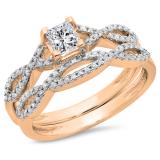 0.75 Carat (ctw) 18K Rose Gold Princess & Round Diamond Ladies Bridal Swirl Engagement Ring With Matching Band Set 3/4 CT