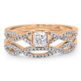 0.75 Carat (ctw) 18K Rose Gold Princess & Round Diamond Ladies Bridal Swirl Engagement Ring With Matching Band Set 3/4 CT