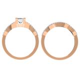 0.75 Carat (ctw) 18K Rose Gold Princess & Round Diamond Ladies Bridal Swirl Engagement Ring With Matching Band Set 3/4 CT