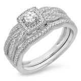 0.45 Carat (ctw) 10K White Gold Round Cut Diamond Ladies Bridal Halo Engagement Ring With Matching Band Set 1/2 CT