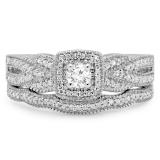 0.45 Carat (ctw) 10K White Gold Round Cut Diamond Ladies Bridal Halo Engagement Ring With Matching Band Set 1/2 CT