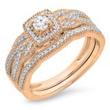 0.45 Carat (ctw) 14K Rose Gold Round Cut Diamond Ladies Bridal Halo Engagement Ring With Matching Band Set 1/2 CT