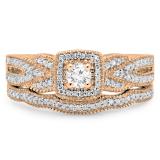 0.45 Carat (ctw) 14K Rose Gold Round Cut Diamond Ladies Bridal Halo Engagement Ring With Matching Band Set 1/2 CT