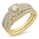 0.45 Carat (ctw) 14K Yellow Gold Round Cut Diamond Ladies Bridal Halo Engagement Ring With Matching Band Set 1/2 CT