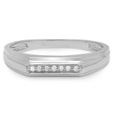 0.10 Carat (ctw) Sterling Silver Round Cut Diamond Men's 7 Stone Stackable Anniversary Wedding Band 1/10 CT