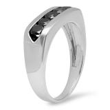 1.00 Carat (ctw) Sterling Silver Real Round Black Diamond Men's Channel Set 5 Stone Anniversary Wedding Band 1 CT