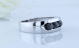 1.10 Carat (ctw) Sterling Silver Real Round Black Diamond Men's Channel Set 3 Stone Anniversary Wedding Band 1 CT