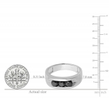 1.10 Carat (ctw) Sterling Silver Real Round Black Diamond Men's Channel Set 3 Stone Anniversary Wedding Band 1 CT