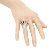 1.40 Carat (ctw) 10K White Gold Round Blue & White Diamond Ladies 3 Stone Halo Bridal Engagement Ring With Matching Band Set