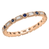 0.40 Carat (ctw) 14K Rose Gold Round & Baguette Blue Sapphire & White Diamond Ladies Vintage Style Anniversary Wedding Eternity Band Stackable Ring