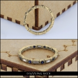 0.40 Carat (ctw) 14K Yellow Gold Round & Baguette Blue Sapphire & White Diamond Ladies Vintage Style Anniversary Wedding Eternity Band Stackable Ring