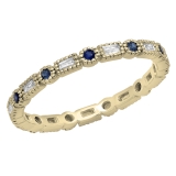 0.40 Carat (ctw) 18K Yellow Gold Round & Baguette Blue Sapphire & White Diamond Ladies Vintage Style Anniversary Wedding Eternity Band Stackable Ring