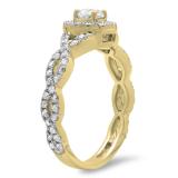 0.90 Carat (ctw) 18K Yellow Gold Round White Diamond Ladies Swirl Split Shank Bridal Halo Engagement Ring