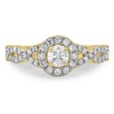 0.90 Carat (ctw) 18K Yellow Gold Round White Diamond Ladies Swirl Split Shank Bridal Halo Engagement Ring
