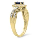 0.75 Carat (ctw) 14K Yellow Gold Oval & Round Cut Blue Sapphire & White Diamond Ladies Swirl Split Shank Bridal Halo Engagement Ring 3/4 CT