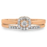 0.30 Carat (ctw) 10K Rose Gold Round Cut Diamond Ladies Bridal Halo Engagement Ring With Matching Band Set 1/3 CT