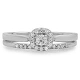0.30 Carat (ctw) 10K White Gold Round Cut Diamond Ladies Bridal Halo Engagement Ring With Matching Band Set 1/3 CT