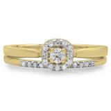 0.30 Carat (ctw) 10K Yellow Gold Round Cut Diamond Ladies Bridal Halo Engagement Ring With Matching Band Set 1/3 CT