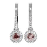 0.43 Carat (ctw) 10K White Gold Round Champagne & White Diamond Ladies Halo Style Dangling Drop Earrings
