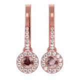 0.43 Carat (ctw) 18K Rose Gold Round Champagne & White Diamond Ladies Halo Style Dangling Drop Earrings