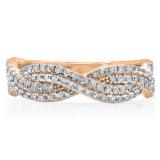 0.45 Carat (ctw) 14K Rose Gold Round Cut White Diamond Ladies Bridal Stackable Swirl Anniversary Wedding Band 1/2 CT