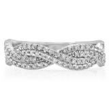 0.45 Carat (ctw) 14K White Gold Round Cut White Diamond Ladies Bridal Stackable Swirl Anniversary Wedding Band 1/2 CT