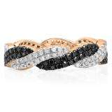 1.00 Carat (ctw) 10K Rose Gold Round Cut White & Black Diamond Ladies Bridal Stackable Swirl Anniversary Wedding Band 1 CT