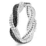 1.00 Carat (ctw) 10K White Gold Round Cut White & Black Diamond Ladies Bridal Stackable Swirl Anniversary Wedding Band 1 CT