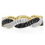 1.00 Carat (ctw) 10K Yellow Gold Round Cut White & Black Diamond Ladies Bridal Stackable Swirl Anniversary Wedding Band 1 CT
