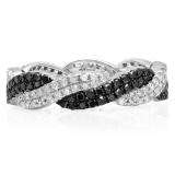 1.00 Carat (ctw) 14K White Gold Round Cut White & Black Diamond Ladies Bridal Stackable Swirl Anniversary Wedding Band 1 CT