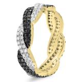 1.00 Carat (ctw) 14K Yellow Gold Round Cut White & Black Diamond Ladies Bridal Stackable Swirl Anniversary Wedding Band 1 CT
