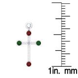 2.40 Carat (ctw) Sterling Silver Round Ruby Green Emerald & White Diamond Ladies Cross Dangling Earrings