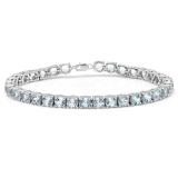 10.00 Carat (ctw) Sterling Silver Real Round Cut Aquamarine Ladies Tennis Bracelet