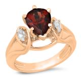 1.75 Carat (ctw) 10K Rose Gold Pear Cut Garnet & Marquise Cut White Topaz Ladies Bridal 3 Stone Engagement Ring 1 3/4 CT