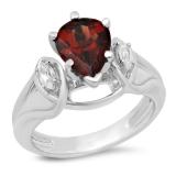 1.75 Carat (ctw) 10K White Gold Pear Cut Garnet & Marquise Cut White Topaz Ladies Bridal 3 Stone Engagement Ring 1 3/4 CT