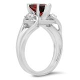 1.75 Carat (ctw) 10K White Gold Pear Cut Garnet & Marquise Cut White Topaz Ladies Bridal 3 Stone Engagement Ring 1 3/4 CT