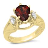 1.75 Carat (ctw) 10K Yellow Gold Pear Cut Garnet & Marquise Cut White Topaz Ladies Bridal 3 Stone Engagement Ring 1 3/4 CT