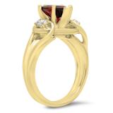 1.75 Carat (ctw) 10K Yellow Gold Pear Cut Garnet & Marquise Cut White Topaz Ladies Bridal 3 Stone Engagement Ring 1 3/4 CT