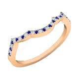 0.12 Carat (ctw) 10K Rose Gold Round Cut Blue Sapphire & White Diamond Ladies Anniversary Wedding Stackable Band Contour Guard Ring