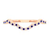 0.12 Carat (ctw) 10K Rose Gold Round Cut Blue Sapphire & White Diamond Ladies Anniversary Wedding Stackable Band Contour Guard Ring