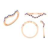 0.12 Carat (ctw) 10K Rose Gold Round Cut Blue Sapphire & White Diamond Ladies Anniversary Wedding Stackable Band Contour Guard Ring